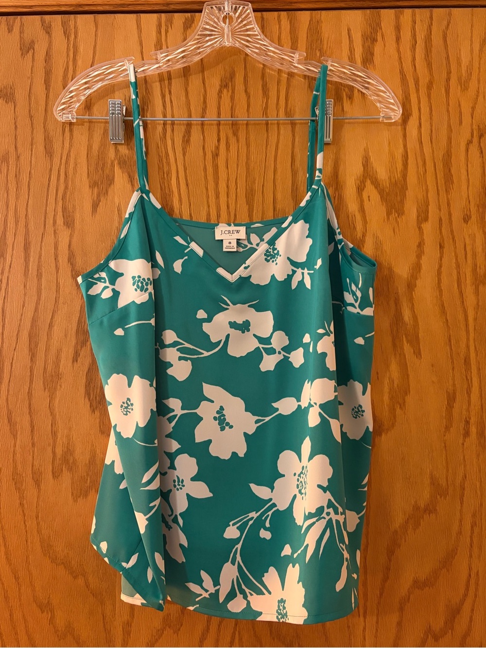 J. Crew Factory Teal and White Floral Spaghetti-Strap Camisole